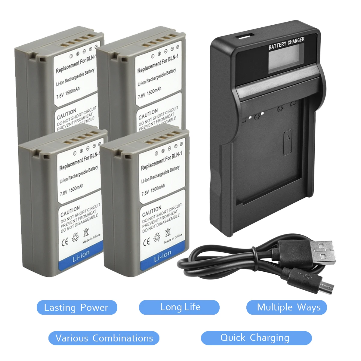 4Packs BLN-1 BLN1 PSBLN1 Battery 7.4V 1500mAh +1Port Battery charger with LED for Olympus E-M5 OM-D E-M1 E-P5 E-M5 II Camera L10 4Packs BLN-1 BLN1 PSBLN1 Battery 7.4V 1500mAh +1Port Battery charger with LED for Olympus E-M5 OM-D E-M1 E-P5 E-M5 II Camera L10