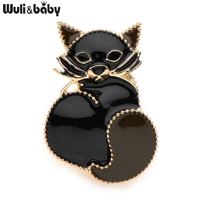 

Wuli&Baby Mysterious Black Cat Enamel Brooches Women Men's Alloy Lovely Animal Party Banquet Weddings Brooch Gifts