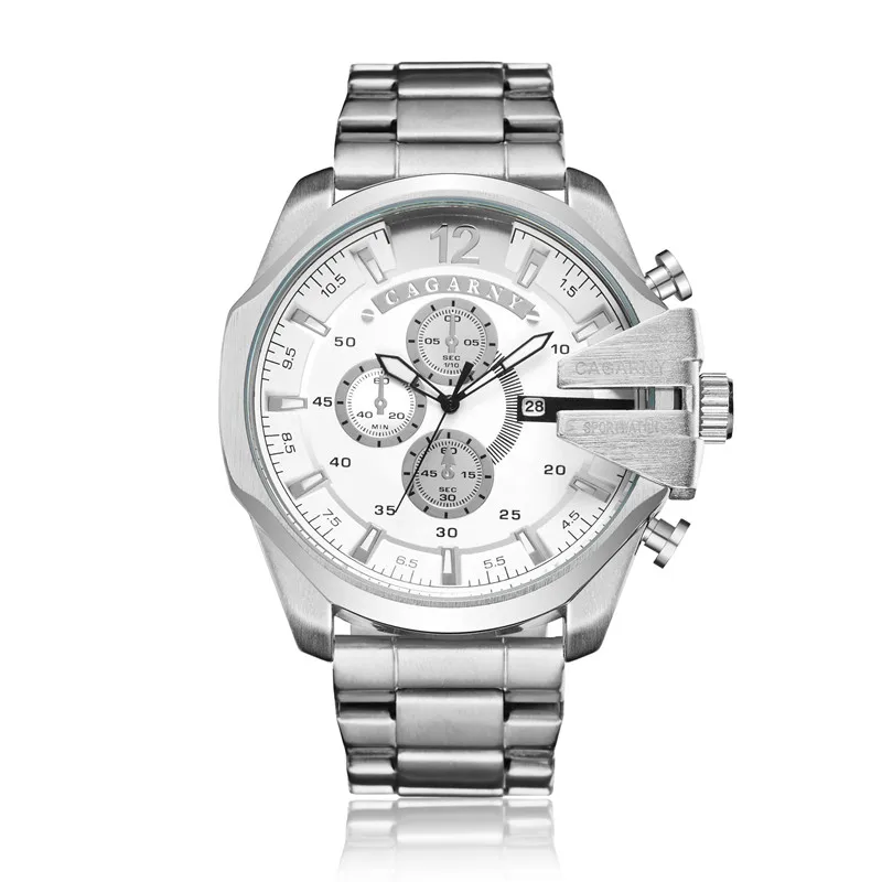 

CAGARNY Luxury Brand Large Dial Men Watches Silver Steel Strip Quartz Business Wrist Watch Men Relogio Masculino Hombre Reloj
