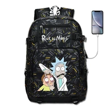 Рик и Морти аниме рюкзак мода ноутбук путешествия рюкзак с USB портом студентов книга школьная сумка