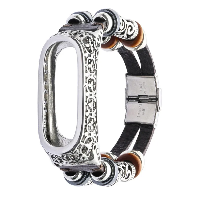 

Replacement Wristband Leather Band Strap+ Metal Case For Xiaomi Mi Band 3 Bracelet N.22