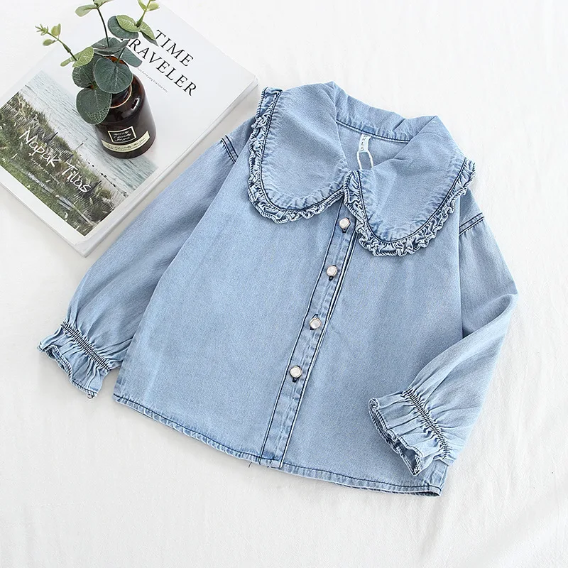 

2019 New Spring item Girl Jeans Shirt Long Sleeve Denim Blouse