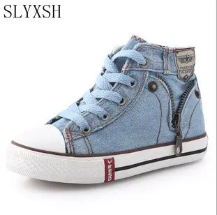 

SLYXSH Four Seasons popular Children Canvas Shoes Kids Sport Breathable Boys Sneakers Girls Jeans Denim Casual Child Flat Boots