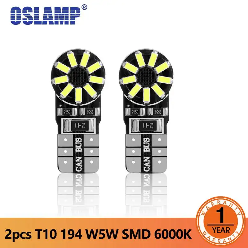 

Oslamp 2pcs T10 LED Light 2W/pc Car Bulbs 194 W5W Turn Signal License Plate Light Reading lights White Additional Brake lights