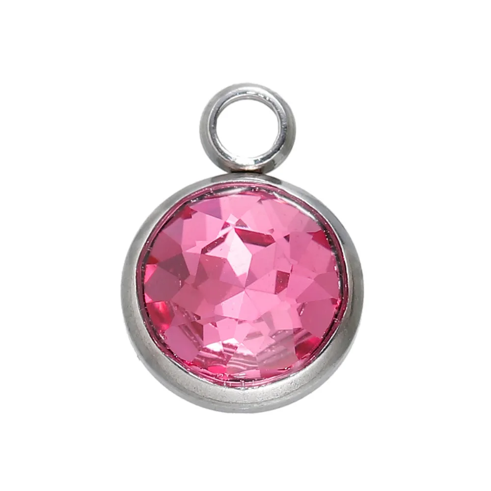 

DoreenBeads 304 Stainless Steel Charms Pendants Round Dull Silver Color AB Rainbow Color Aurora Borealis Rhinestone Faceted, 1PC