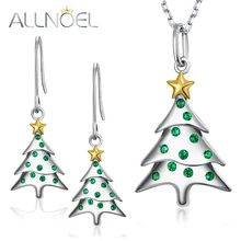 ALLNOEL,, настоящее 925 пробы, серебряные Ювелирные наборы для женщин, натуральный зеленый циркон, бриллиантовый кулон, ожерелье, серьги, свадьба
