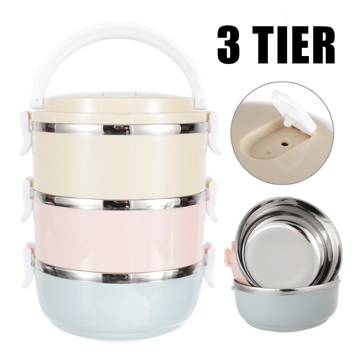 3 Tier Round Lunch Box Stainless Steel Bento Lunch Box Insulated Thermal Food Containers For Kitchen Picnic Supplies