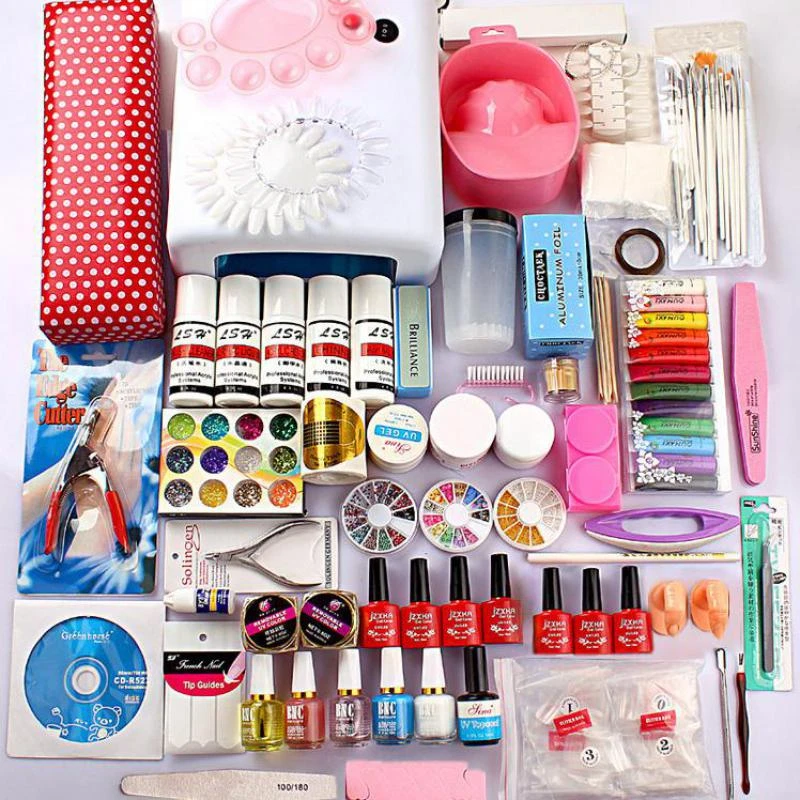 Full New Pro Acrylic Nail Kit 36w Uv Gel Lamp+ Uv Gel Nail Art Tools