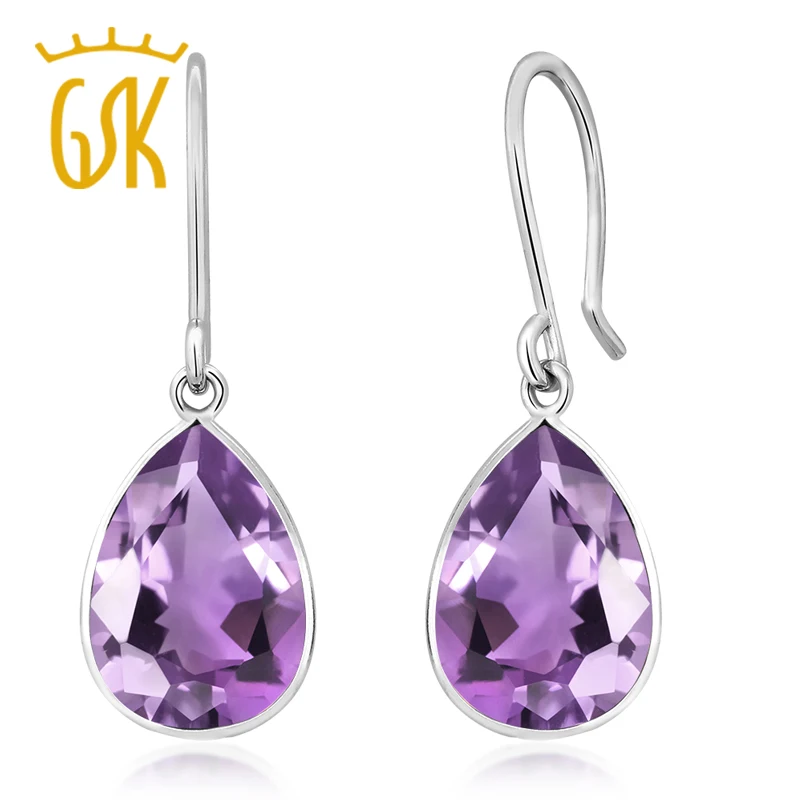 

GemStoneKing 5.00 Ct Pear Shape Natural Amethyst Gemstone 925 Sterling Silver Frenchwire Dangle Earrings For Women Fine Jewelry