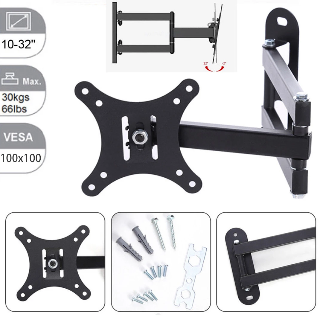 1 шт. Универсальный Полный движения ТВ настенное крепление Поворотный кронштейн поддержка 30 кг для 10-32 дюймов светодиодный ЖК-телевизор с плоским экраном