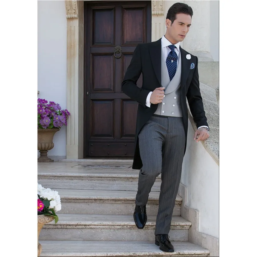 Максимумом нагрудные одна кнопка светло-серый фрак формальный таможенные сделал свадебные Для мужчин костюмы из 3 предметов Мода Терно