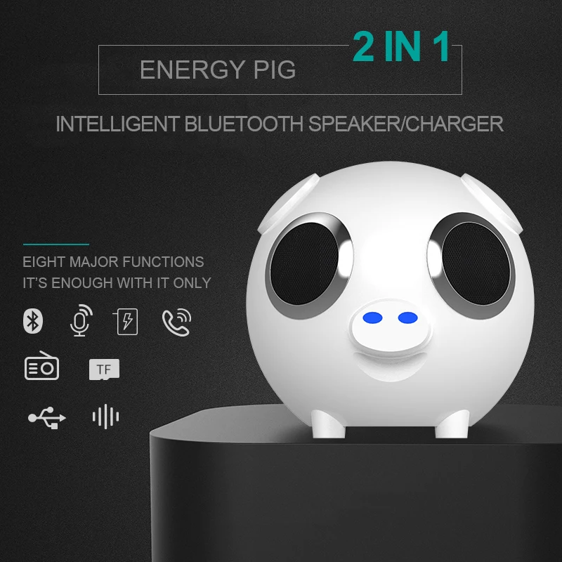 

2 in 1 Cute Pig Wireless Bluetooth Speaker For Mobile Phone Tablet PC Buit-in 3000mah Power Bank Support TF Card FM Radio