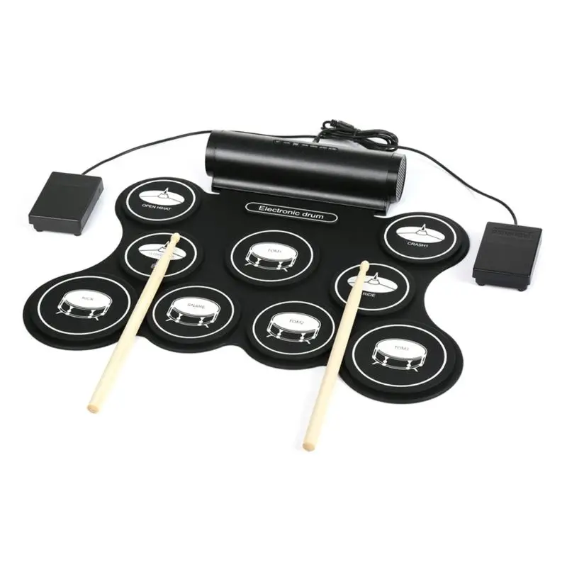

Portable Stereo Digital Electronic Roll Up Drum Kit 9 Silicon Drum Pads Support MIDI Function Built-in Speakers USB Powered