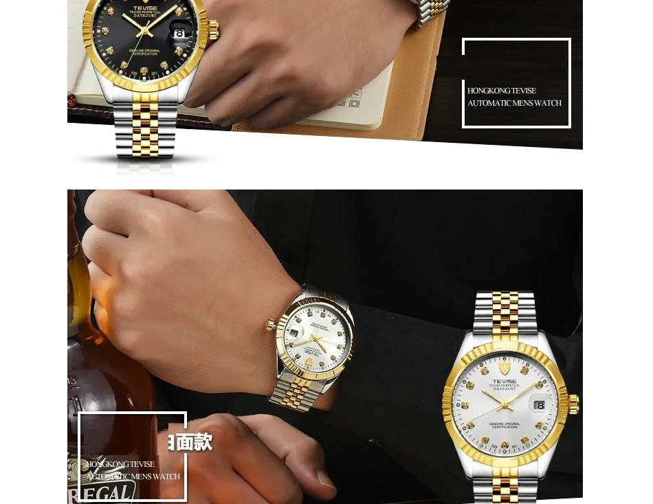 TEVISE Men Mechanical Watches Calendar Automatic Watch Men Diamond Business Causal Male Watches Luxury Waterproof Wristwatches (8)