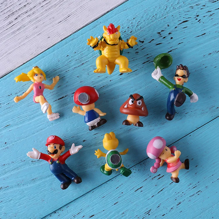 

Cute Mini 3D Super Mario Bros Fridge Magnets Figurine Toys For Children Kids Metal Surface Magnetive Mario Peach Mushroom Toys