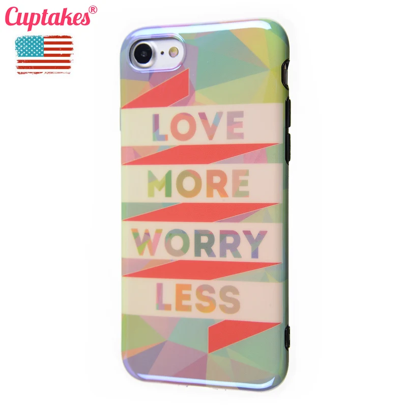 Cuptakes Luxury Glossy IMD Soft Silicone Case for Apple iPhone 7 8 6 6S X Plus 10 Cover Cute Quotes Love More gradual change |
