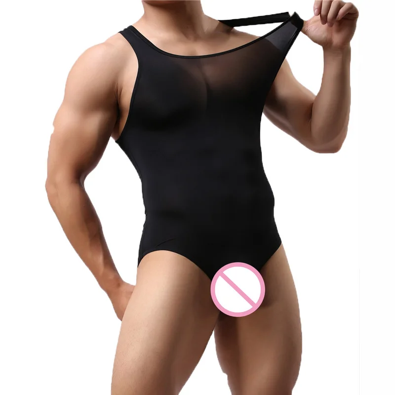 

Sexy Men's Bodysuit Ice silk Leotard Shapers Transparent Slimming Cincher Corset Male Underwear Fitness Body Building Shapewear
