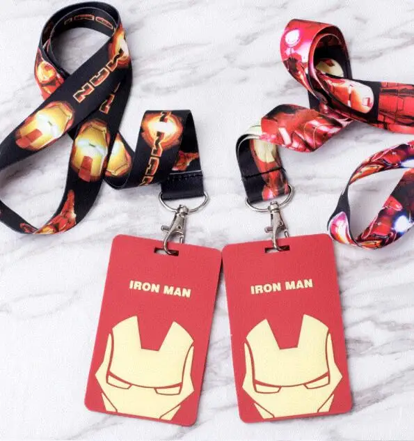 

New Retail 1pcs Cartoon Iron man Lanyard Key Chains Card Holders Bank Card Neck Strap Card Bus ID Holders M101