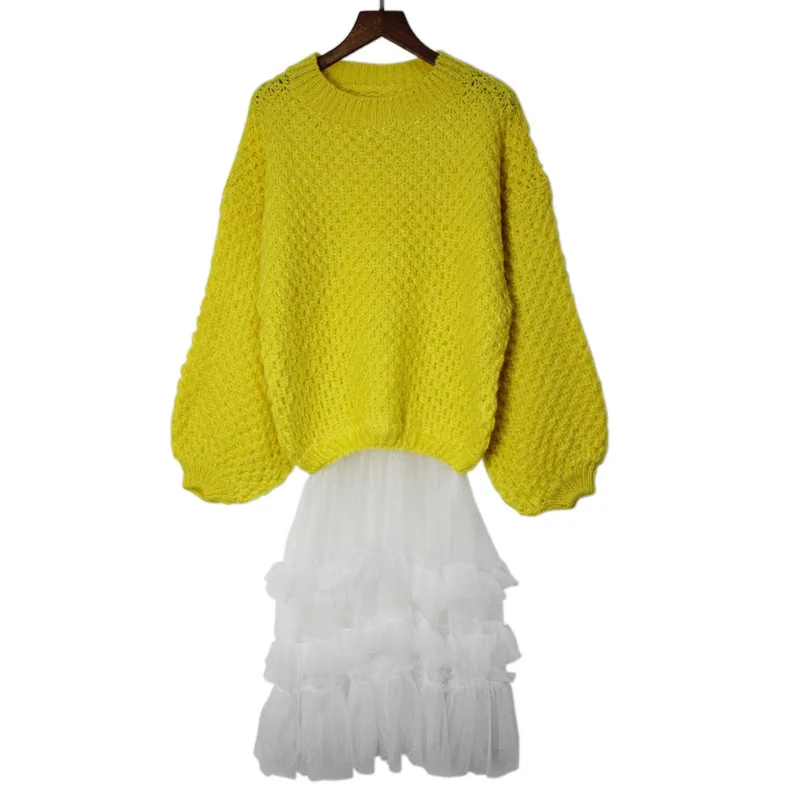 Simplee Sweet mesh splice knitted Casual long sleeve pullovers jumper 2018 fashion Autumn winter women Spliced sweater Dress