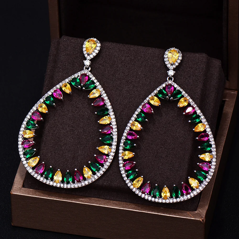 

GODKI Brand New Fashion Luxury Water Drop Full Pave Cubic Zirconia Bridal Wedding Earring For Women 6cm*3.6cm