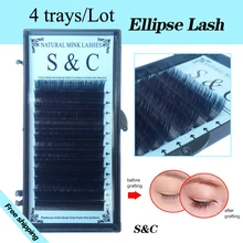 4 cases set,Saving Time,high-quality Ellipse Flat False Eyelash Extension,flat mink eyelashes,ellipse eyelashes,groove lashes.