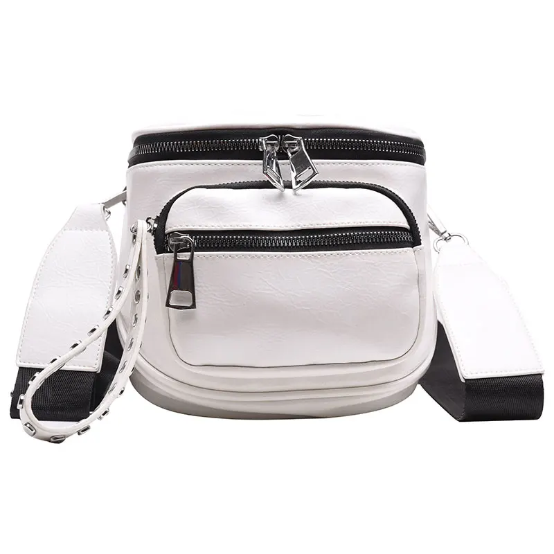 MENGXILU, роскошные однотонные кожаные женские сумки, Повседневная Сумка-тоут, широкий плечевой ремень, сумки-мессенджеры, много карманов, на молнии, сумка через плечо - Цвет: White
