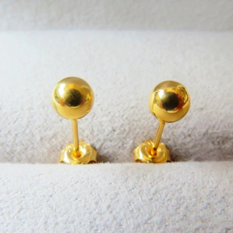 

New Arrival Pure Au750 18K Yellow Gold Women Smooth Ball Stud Earrings 1-1.3g