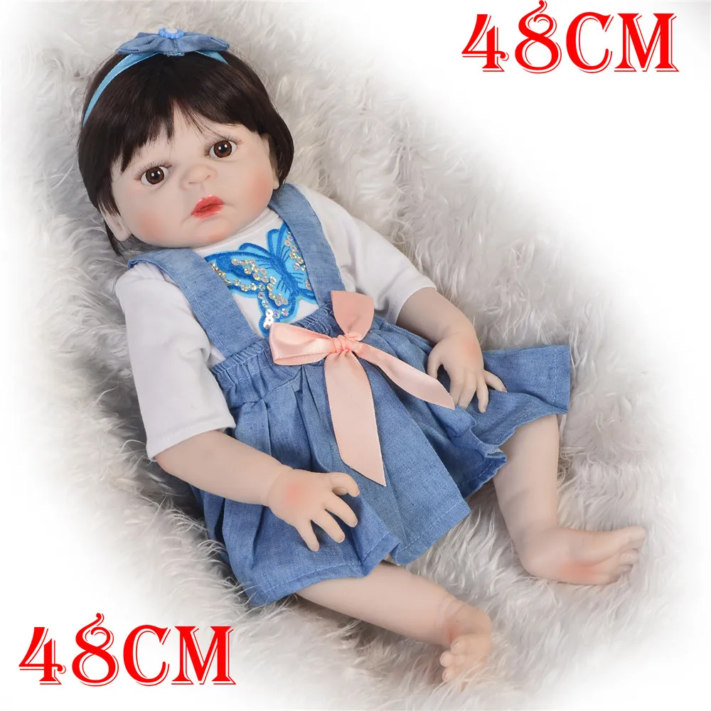 Черные волосы bebe Reborn Baby Dolls 48 см Силиконовая милая кукла для девочек Детская