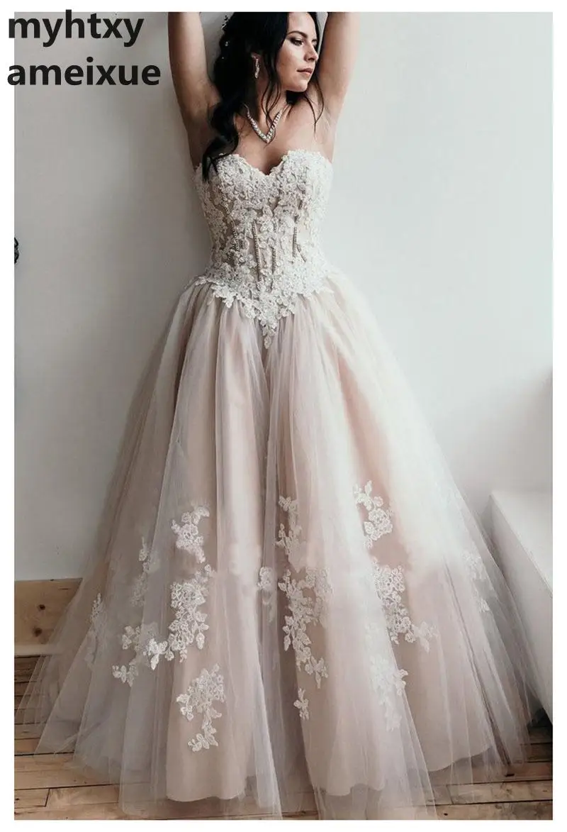 

Boho Wedding Dresses 2023 Sweetheart Appliques A-line Strapless Princess Lace Up Back Bride Dress Wedding Gown Vestido De Noiva
