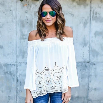 

Women's Fashion Sexy Off the Shoulder Strapless Long Sleeve Chiffon Blouse Top