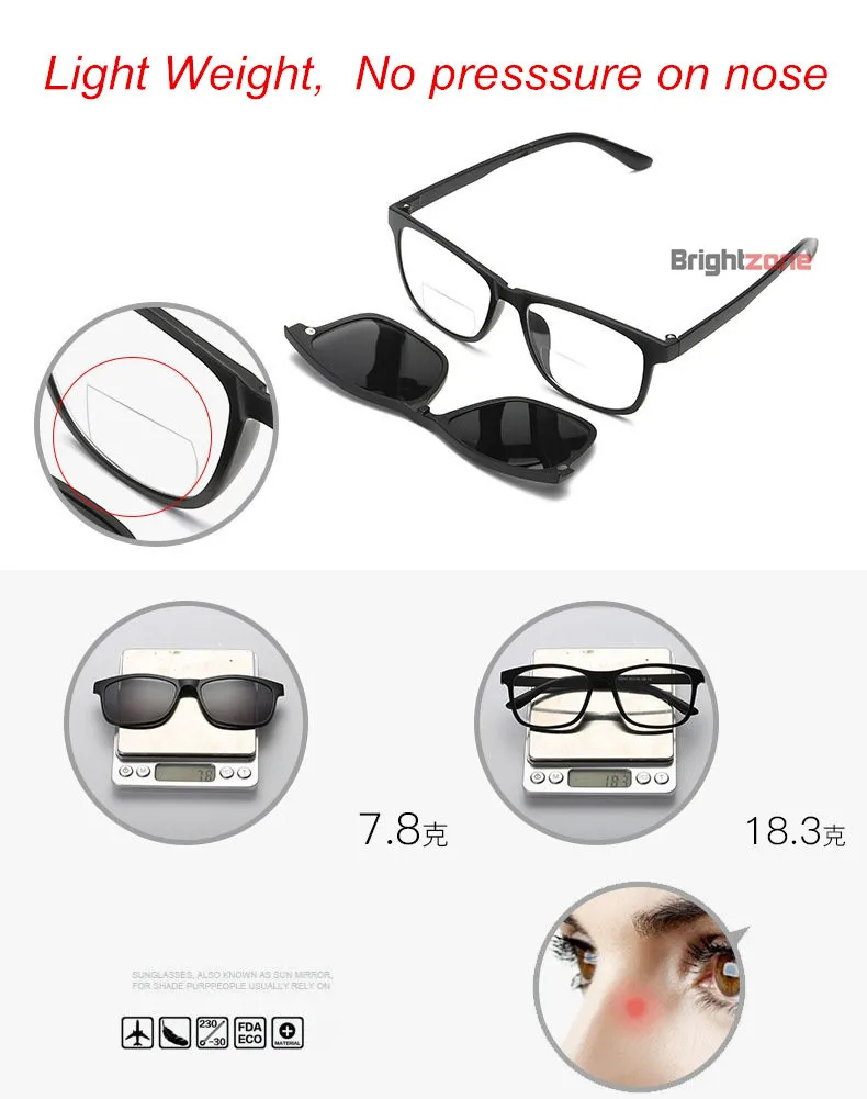 Далеко из ближнего и дальнего вида бифокальный Мультифокальные легкие очки для чтения для дальнозоркости с 3 шт. солнца клип на магнит зеркальные очки