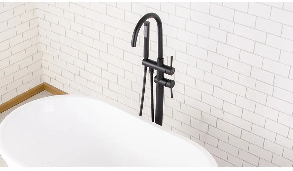 SHAMANDA Ванна Сплошной Латунь Chrome Никель матовый черный ванной, напольная подставка кран смесителя 360 Вращение Носик с Handshower
