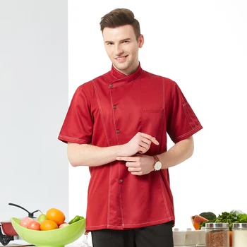 

Hight Quality Red Short-sleeved Unisex Chef Top Jacket Restaurant Hotel Work Wear Overalls Kitchen Home Uniform Coat Suits