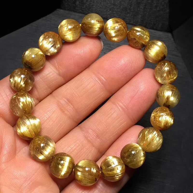 Бразильский браслет натуральный Золотой рутилированный титановый кварц 10 мм, круглые бусины для женщин и мужчин Кристалл Рейки стрейч сертификат AAAAA