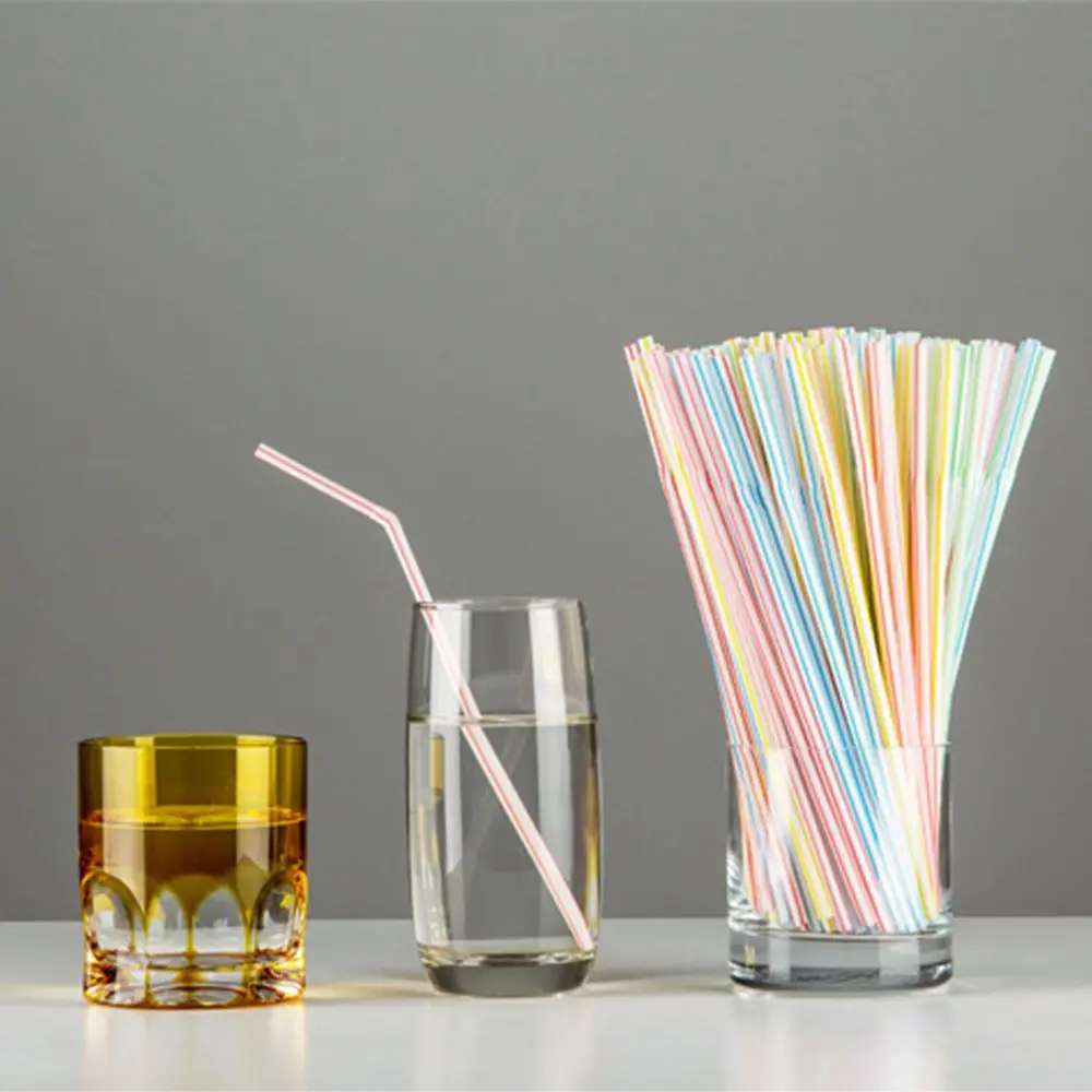 

100Pc/bag Plastic Drinking Straws Bendable Double Elbow Bar Cup Water Juice Drinking Straw Wedding Party Drinking Straws