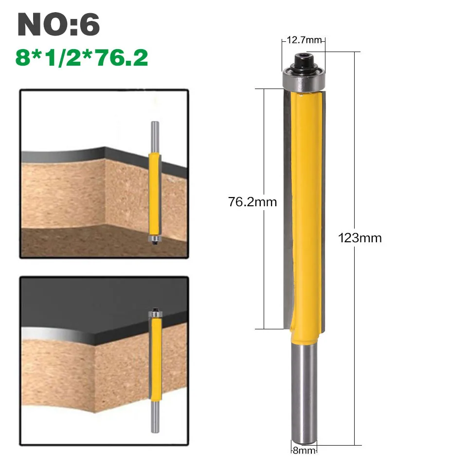 1 шт., 8 ХВОСТОВИКОВ, длинное лезвие, заподлицо, фреза, концевой подшипник для деревообработки, режущий инструмент - Длина режущей кромки: NO6