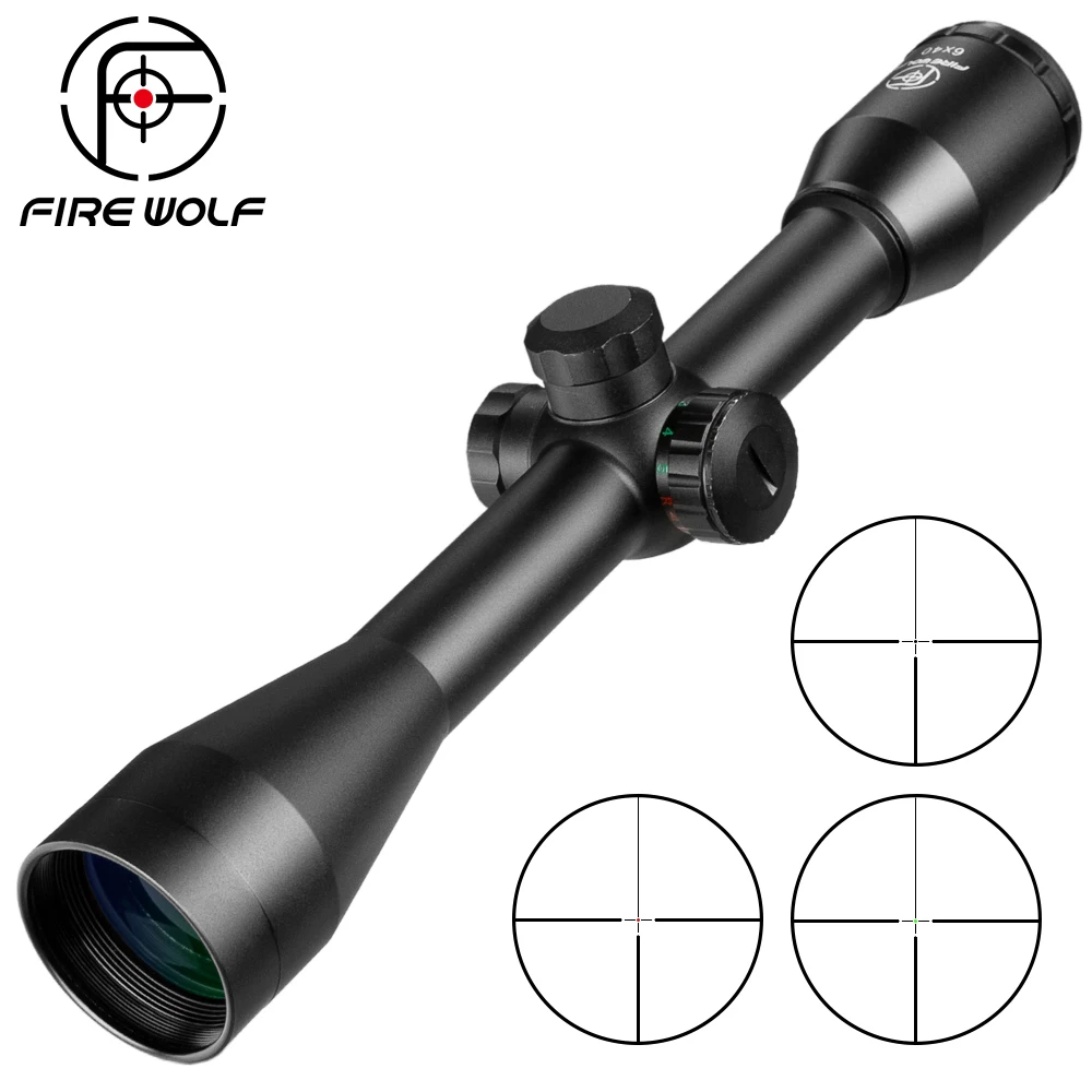 

Fire Wolf 6X40 Riflescope One Tube Glass Double Red Dot Green Crosshair Reticle Optical Sight Tactical Hunting Rifle Scope