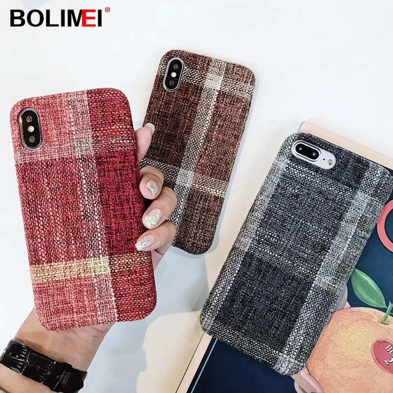 

Luxury Canvas Grid Cloth Soft TPU Case For Iphone X Xs XR XS Max 8 Plus Silicone Phone Case For iphone 6 6s 7 Plus Back Cover
