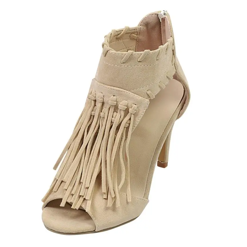 

Women's Sandals Womens Luxry Shoes Platform Ladies Sexy Flock Sandals Ankle Tassel Zip Peep Toe High Heel Shoes zapatos mujer A8