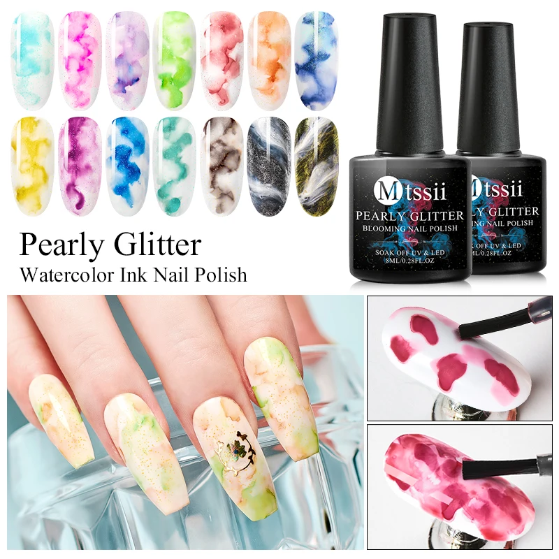 

Mtssii Blooming Nail Glitter Polish Gel 8ml Gradient Watercolor Ink Blue Purple Nail Art Varnish Manicure DIY Design