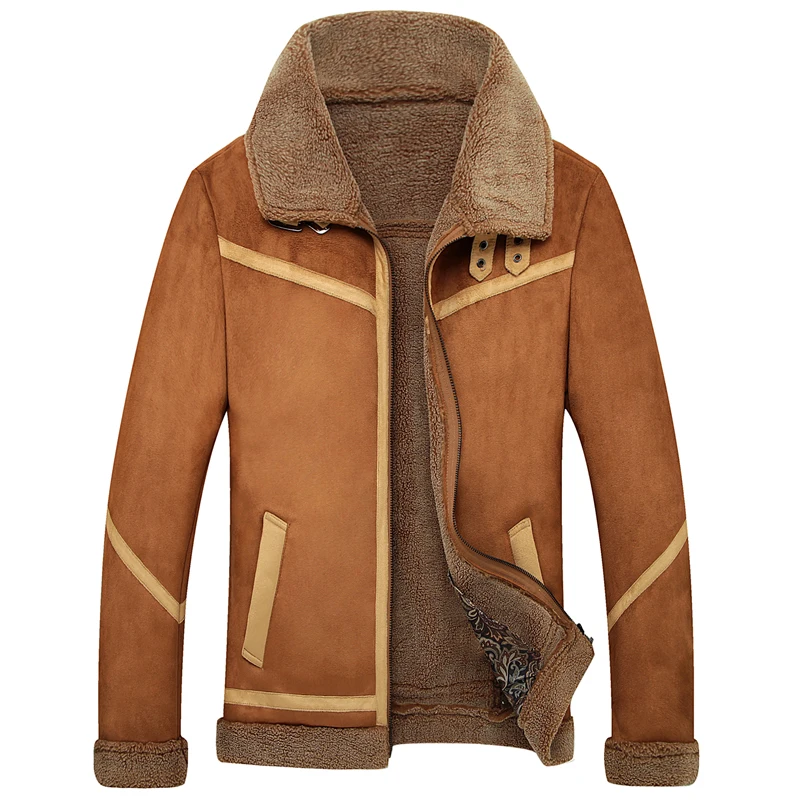 Зимнее теплое пальто из искусственного меха, Мужская роскошная кожаная куртка, верхняя одежда из овчины, флисовая подкладка, Толстая куртка-бомбер, мотоциклетная кожаная куртка для мужчин