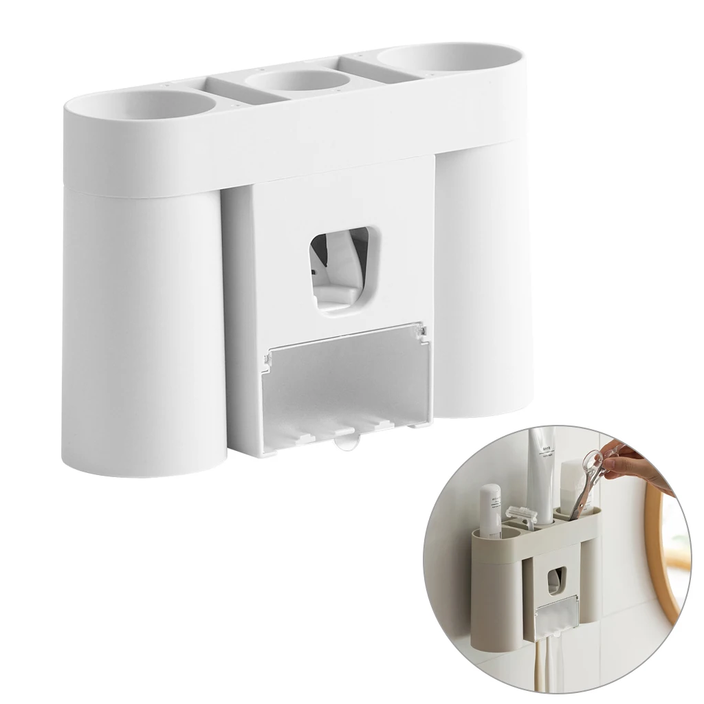 

Wall-Mounted Toothbrush Holder Punch Free Automatic Toothpaste Dispenser Suction Wall Toothbrush Storage Shelf 2019 New