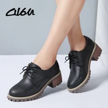 O16U/женские туфли-оксфорды; кожаные туфли на среднем каблуке со шнуровкой и круглым носком; женские низкие весенние туфли; женская повседневная обувь; Новинка года; сезон осень