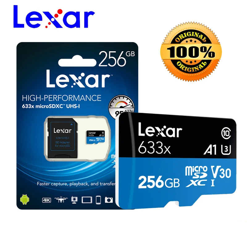 Lexar 256 GB micro sd card 32 ГБ, 64 ГБ и 128 ГБ 512 GB 95 МБ/с. SDXC/SDHC TF флэш-карты памяти micro sd для Gopro/DJI/nintendo переключатель