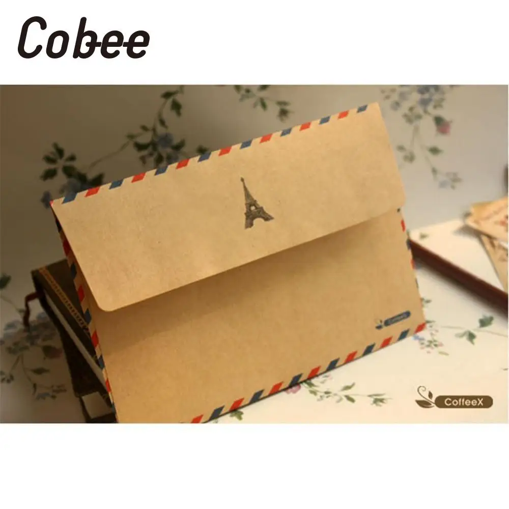 

Cobee 10 Sheets Hot Creative Beautiful Simple & Retro Design Coffee kraft Air Mail Envelope Postcard Letter Paper