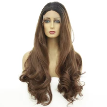 V'nice Омбре коричневый парик темные корни бесклеевой парик фронта шнурка тела волна Жаростойкие синтетические парики для черных женщин