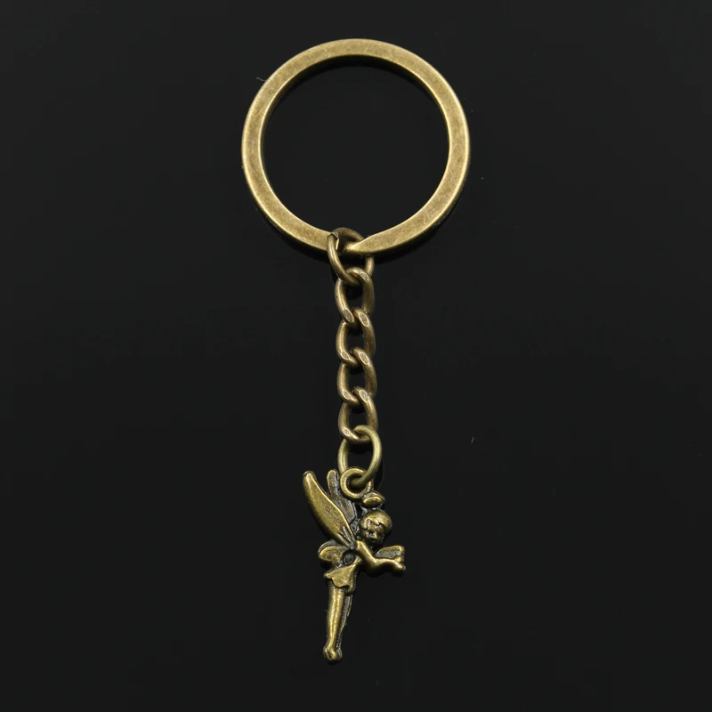 Модное 30 мм кольцо для ключей металлическая подарочная упаковка Серебрянные украшения в античном стиле с бронзовым покрытием Ангел фея Динь-Динь 25x15 мм Кулон