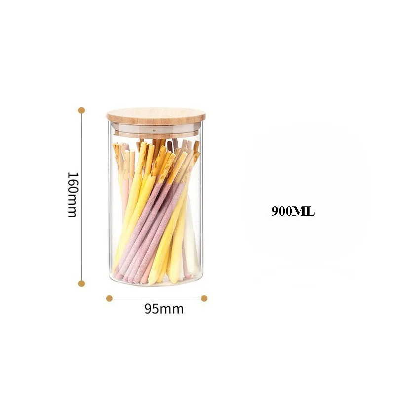 Еда хранения Контейнер для крупы герметичный канистры с крышки из бамбука Стекло банки Кухня контейнеры для хранения - Цвет: 900ml (9.5x16cm)