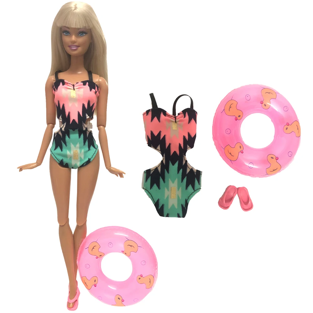 

NK One Set Doll Swimwear Bikini Sport Pants+Slippers+Swimming Buoy Lifebelt Ring For Barbie Doll Accessories Baby Toys 06C DZ