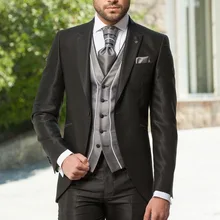Дизайн одна кнопка Черный Жених Смокинги для женихов Для мужчин свадебные костюмы для выпускного индивидуальный заказ(куртка+ Брюки для девочек+ жилет+ галстук) k: 4